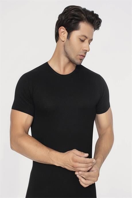 Erkek Slim Fit Dar Kesim Pamuklu Yumuşak Dokulu Siyah Bisiklet Yaka Basic Tişört