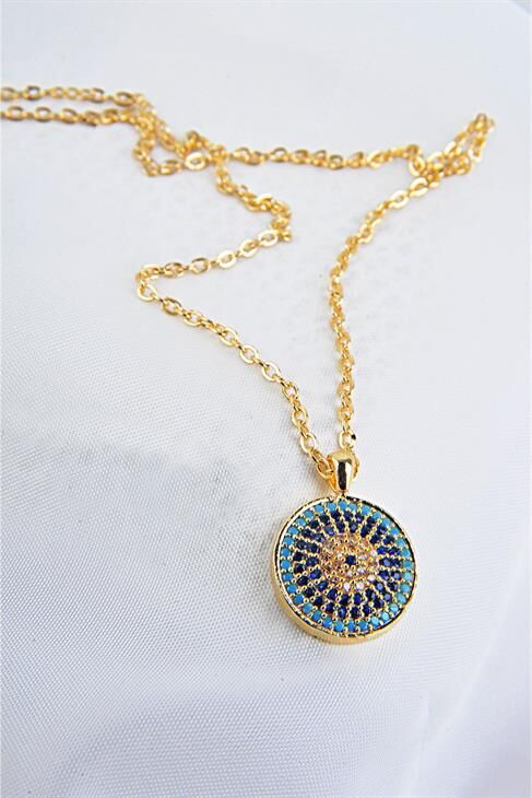 Nazarlık Tasarımlı Zirkon Taşlı Kadın Kız Kolye