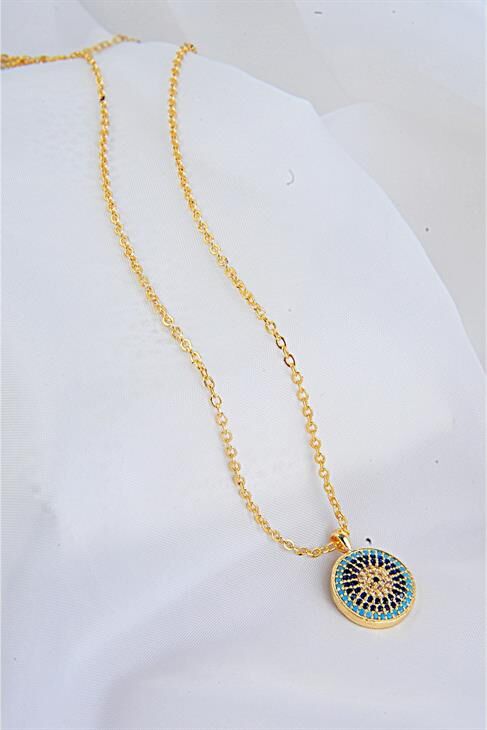 Nazarlık Tasarımlı Zirkon Taşlı Kadın Kız Kolye