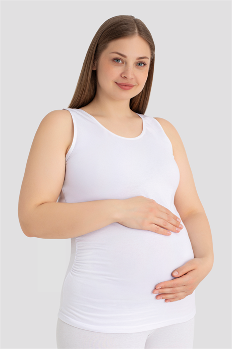 Yumuşak Dokulu Pamuklu Hamile Atleti Beyaz Kalın Askılı