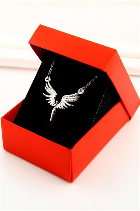 Kutulu Melek Tasarımlı Gümüş Kaplamalı Kolye