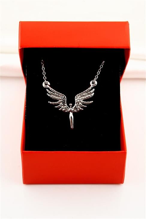 Kutulu Melek Tasarımlı Gümüş Kaplamalı Kolye