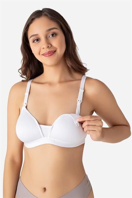 Kadın Beyaz Pamuklu Emzirme Sütyeni Balensiz, Kaplı, Göğüs Ucu Belli Etmez, Hamile & Lohusa Uyumlu