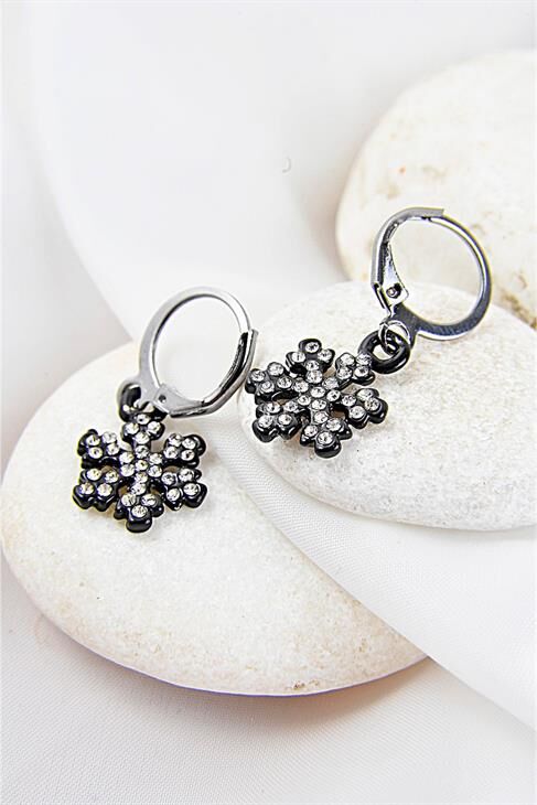 Kar Tanesi Tasarımlı Siyah Renkli Küpe