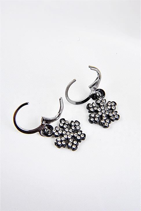 Kar Tanesi Tasarımlı Siyah Renkli Küpe