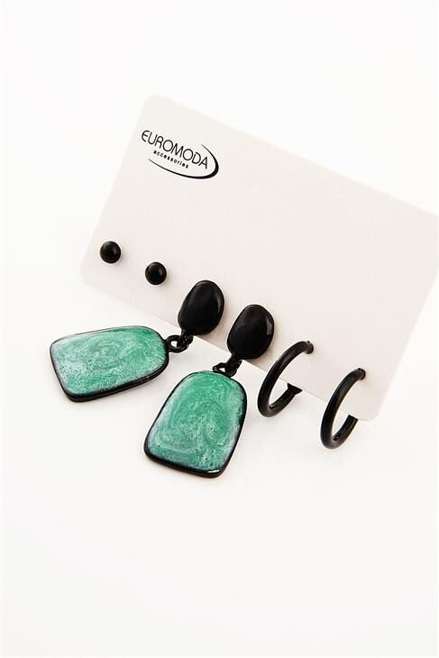 Yeşil Mineli Özel Tasarımlı Vidalı Sallantılı Küpe