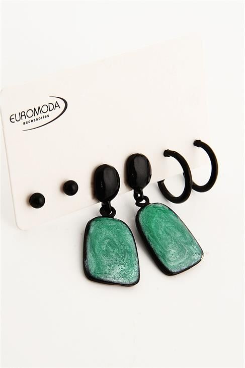 Yeşil Mineli Özel Tasarımlı Vidalı Sallantılı Küpe