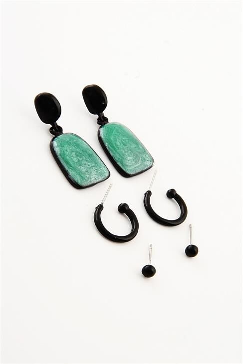 Yeşil Mineli Özel Tasarımlı Vidalı Sallantılı Küpe