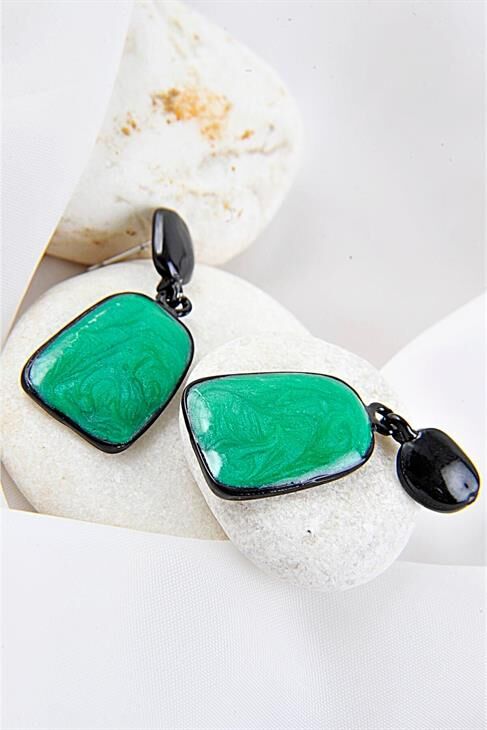 Yeşil Mineli Özel Tasarımlı Vidalı Sallantılı Küpe