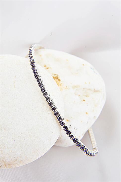 Parlak Mor Zirkon Taşlı Gergili Esnek Bileklik