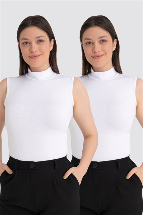 Kadın Beyaz Balıkçı Yaka 2'li Kolsuz Body
