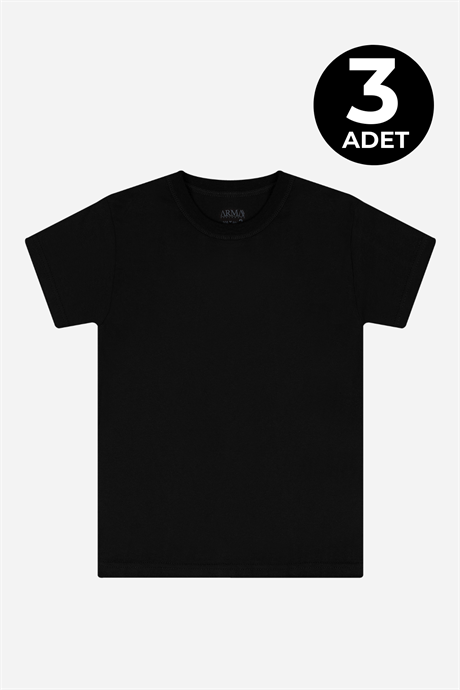 Erkek Çocuk %100 Pamuklu Sıfır Yaka Fanila Tişört 3'lü Paket Siyah