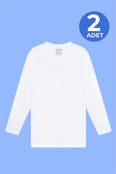 2'li Erkek Çocuk Beyaz Uzun Kollu Fanila Tişört Badi %100 Pamuklu