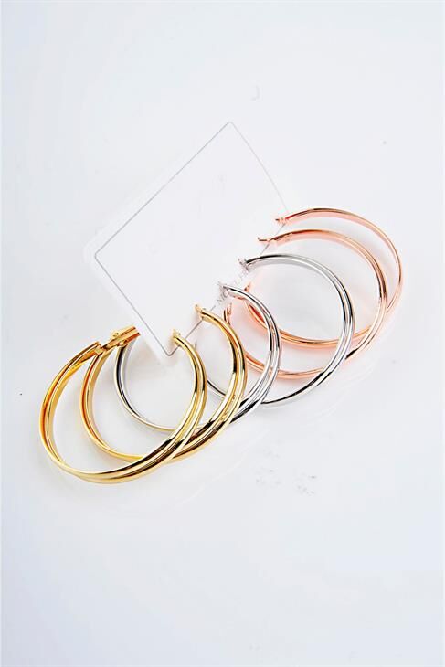 Çift Sıralı Halka Tasarımlı Gold Gümüş Ve Rose Renk Sade Halka Set