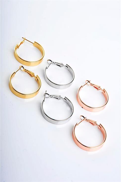 Sade Kalın Halka Tasarımlı Gold Gümüş Ve Rose Renk Sade Halka Set