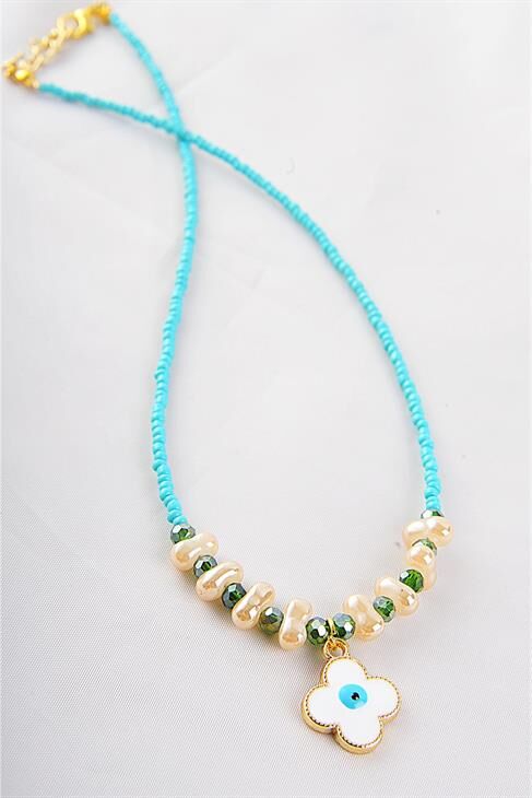 Çiçekli Boncuklu Nazar Tasarımlı Kolye