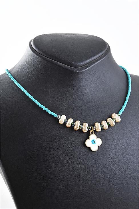 Çiçekli Boncuklu Nazar Tasarımlı Kolye