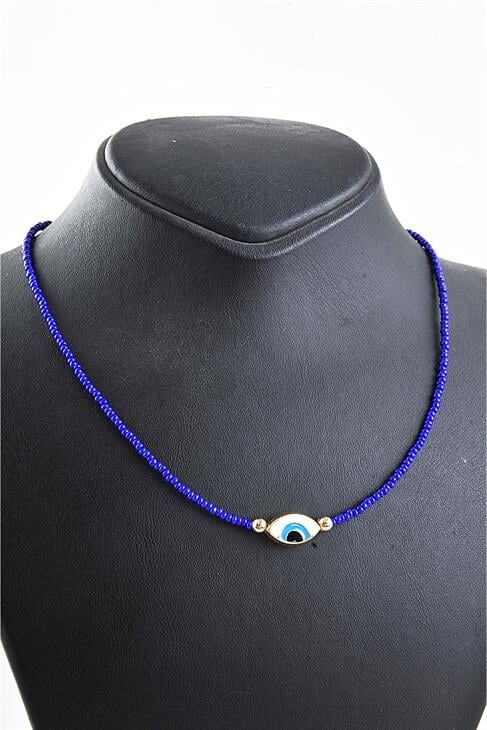 Lacivert Boncuklu Nazar Tasarımlı Kolye