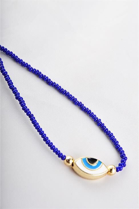 Lacivert Boncuklu Nazar Tasarımlı Kolye