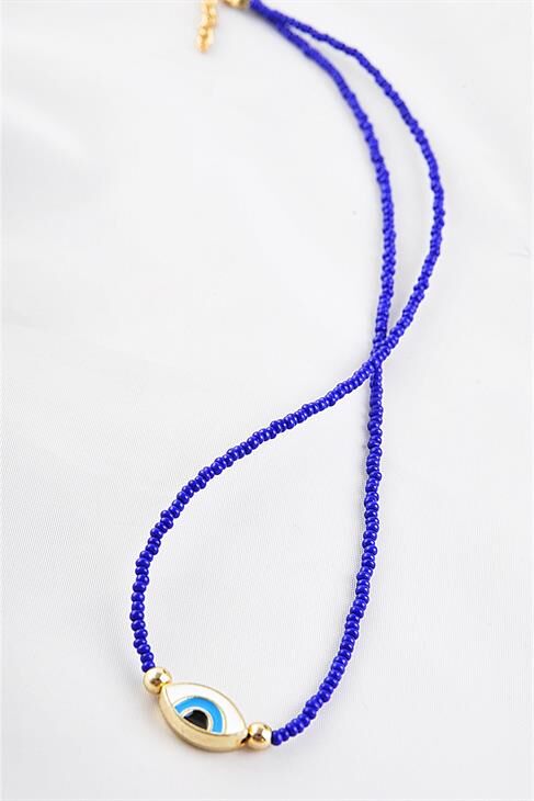 Lacivert Boncuklu Nazar Tasarımlı Kolye