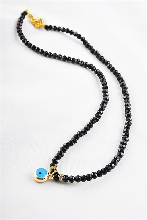 Siyah Boncuklu Nazar Tasarımlı Kolye