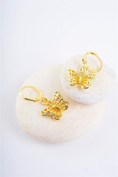 Kelebek Tasarımlı Gold Renkli Sallantılı Küpe