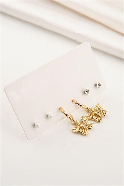 Kelebek Tasarımlı Gold Renkli Sallantılı Küpe