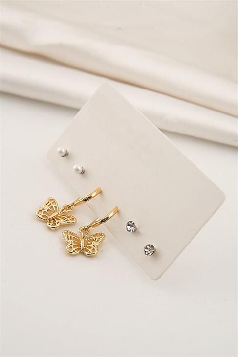 Kelebek Tasarımlı Gold Renkli Sallantılı Küpe