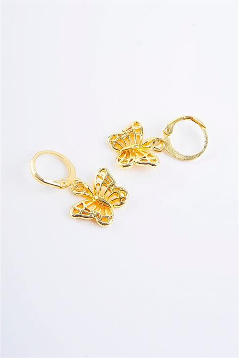 Kelebek Tasarımlı Gold Renkli Sallantılı Küpe