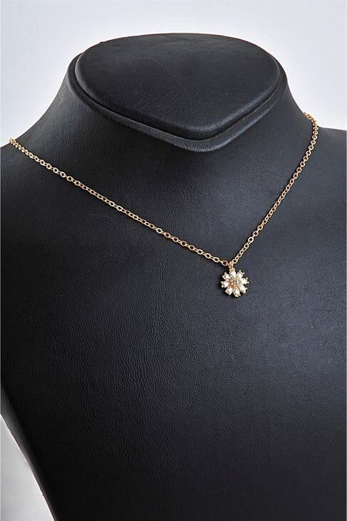 Küçük Çiçek Tasarımlı Zirkon Taşlı Kolye