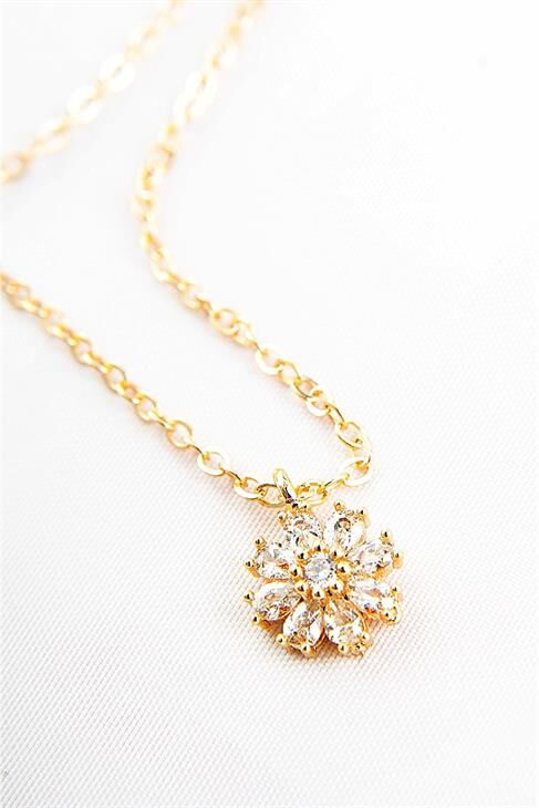 Küçük Çiçek Tasarımlı Zirkon Taşlı Kolye