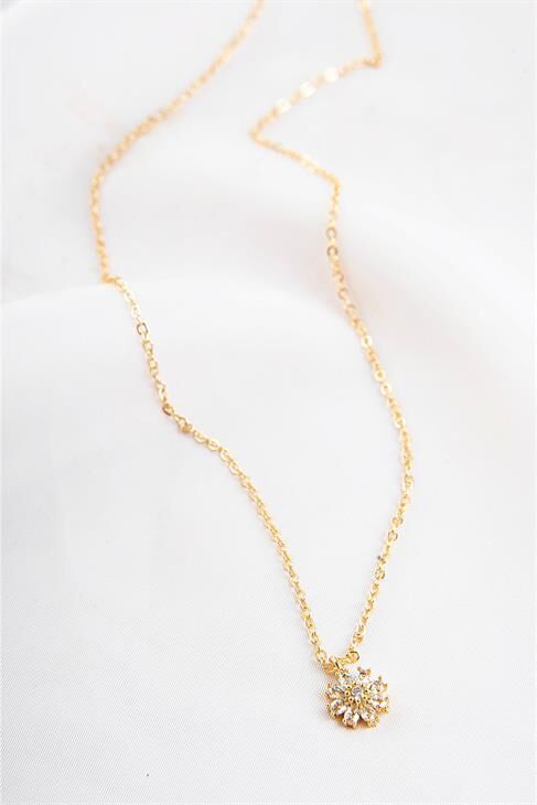 Küçük Çiçek Tasarımlı Zirkon Taşlı Kolye