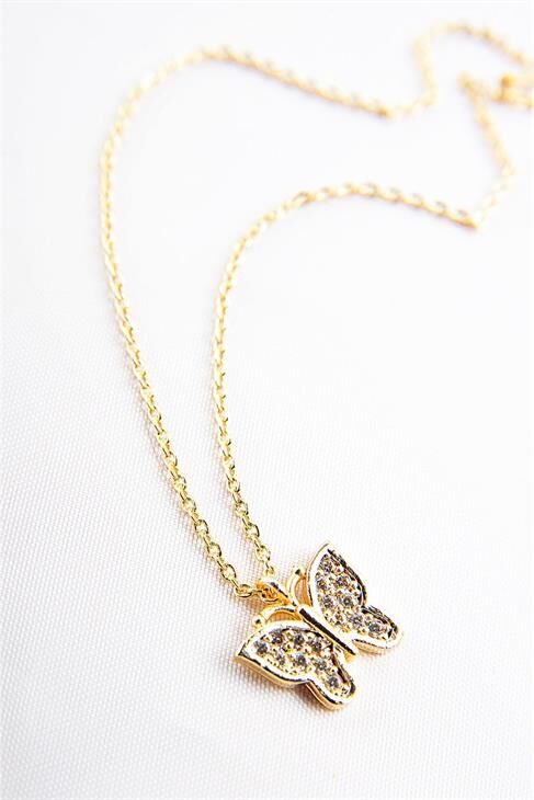 Kelebek Tasarımlı Zirkon Taşlı Kolye