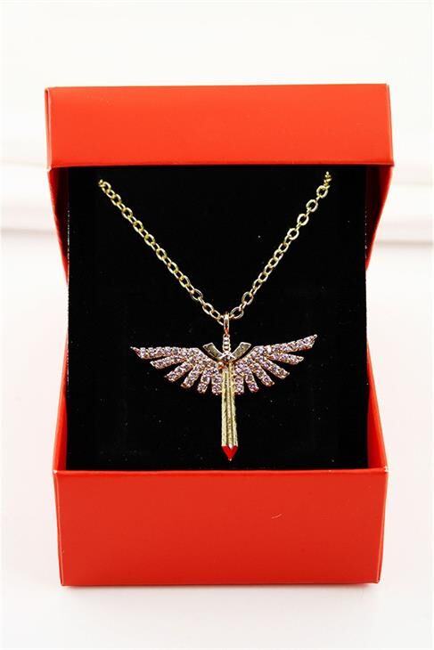 Kutulu Özel Tasarımlı Zirkon Taşlı Kolye