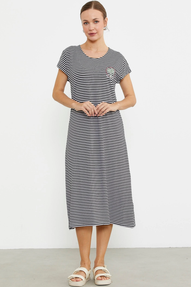 Sementa 77489 Nakış Detaylı Marine Penye Elbise