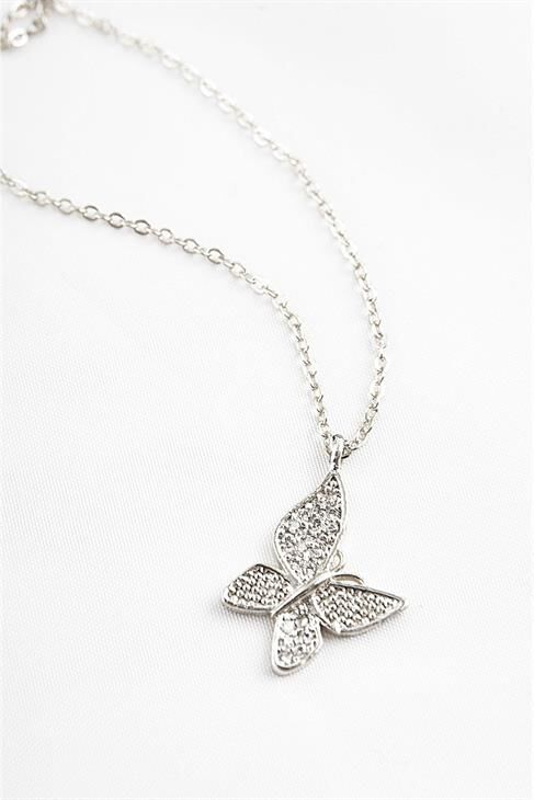 Kelebek Tasarımlı Zirkon Taşlı Kolye