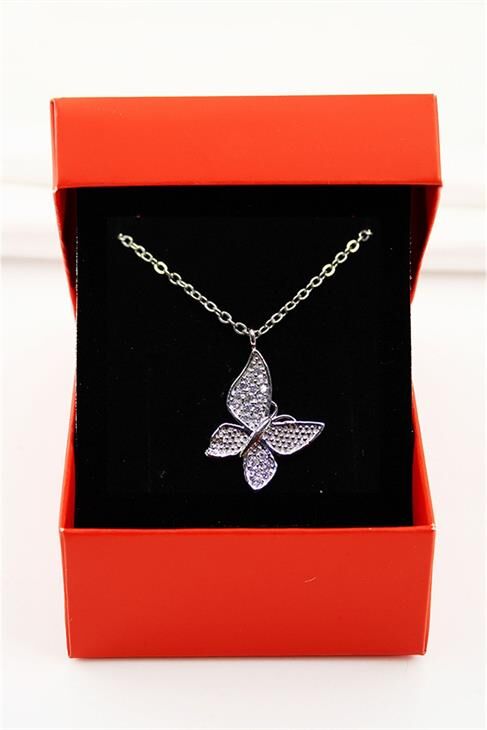 Kelebek Tasarımlı Zirkon Taşlı Kolye