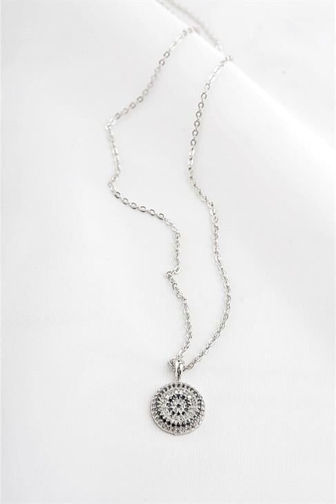 Kutulu Nazar Tasarımlı Mavi Zirkon Taşlı Kolye