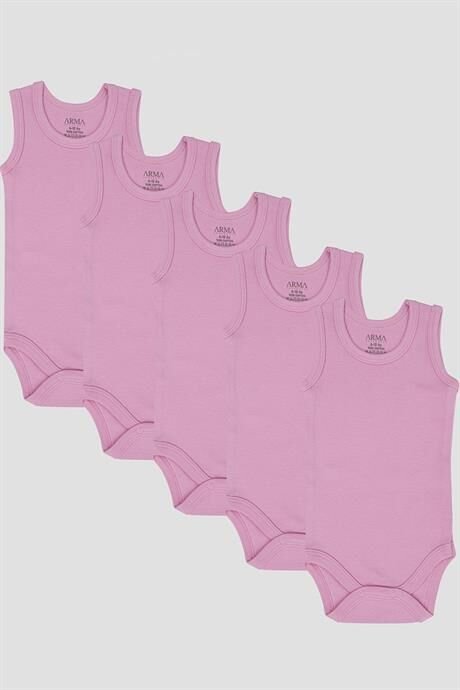 %100 Organik Pamuklu Pembe Bebek Atlet Çıtçıtlı Zıbın Body 5'li Paket