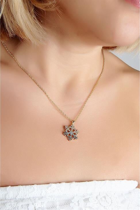 Kutulu Kar Tanesi Tasarımlı Mavi Zirkon Taşlı Kolye