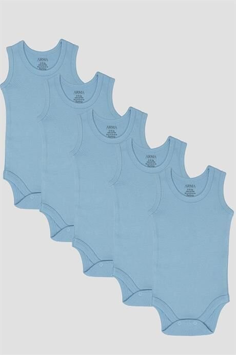 %100 Organik Pamuklu Mavi Bebek Atlet Çıtçıtlı Zıbın Body 5'li Paket