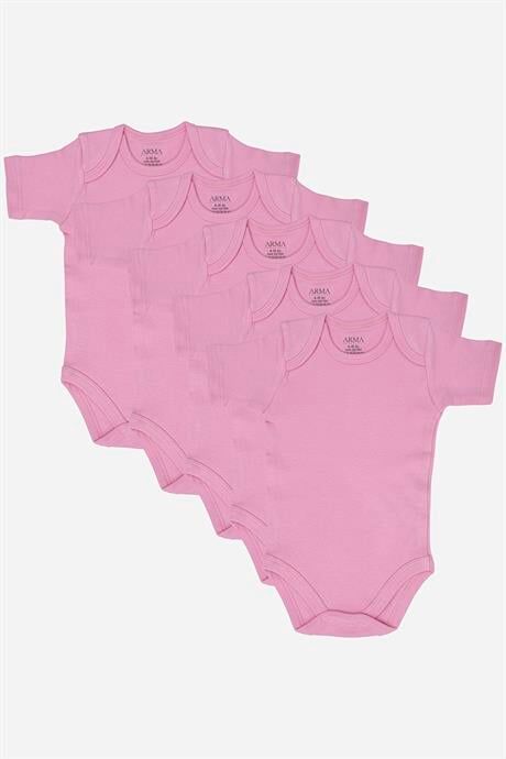 %100 Organik Pamuklu Pembe Kısa Kollu Bebek Body 5'li Paket