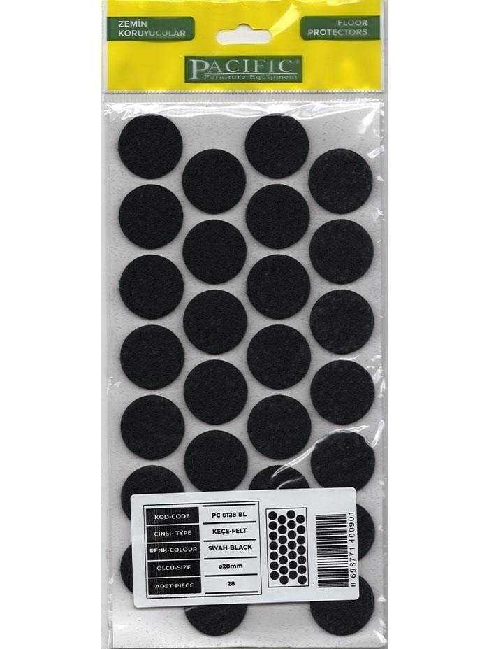 Pacific 6128 Bl Yapışkanlı Keçe 28 Mm Siyah
