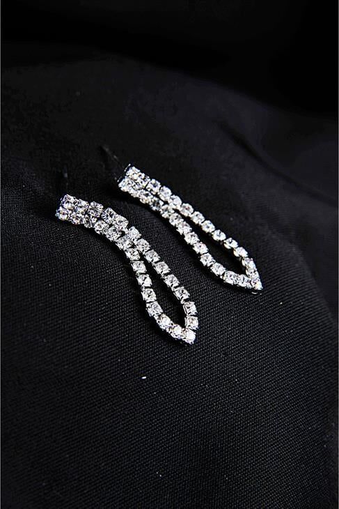 Özel Stras Taşlı Gümüş Kaplamalı Kolye Küpe Abiye Takım Seti