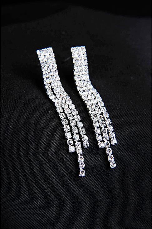 Özel Stras Taşlı Gümüş Kaplamalı Kolye Küpe Abiye Takım Seti