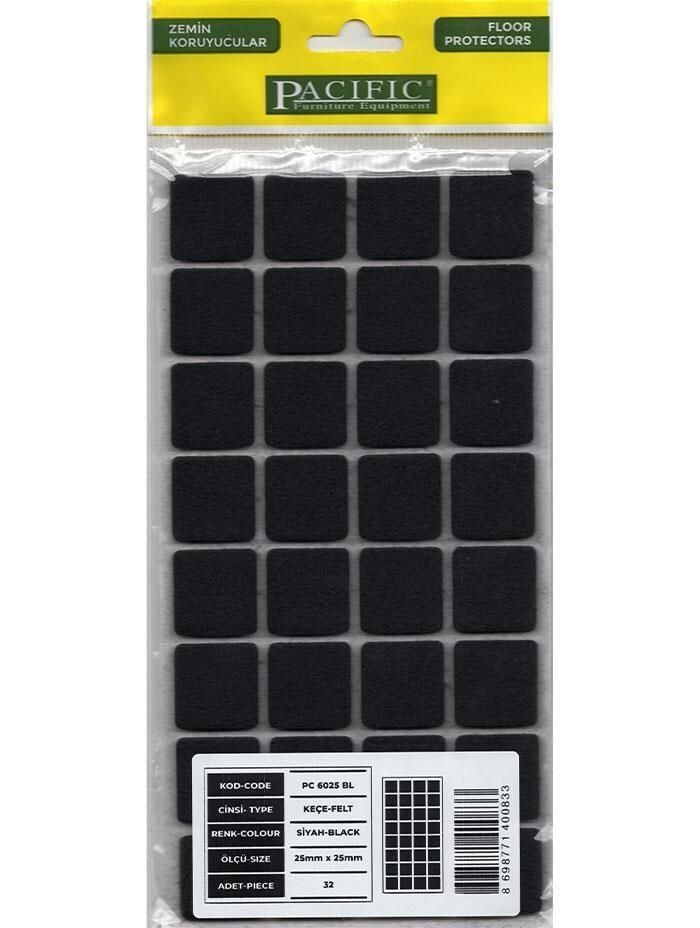 Pacific 6025 Bl Yapışkanlı Keçe 25 Mm X 25 Mm Siyah