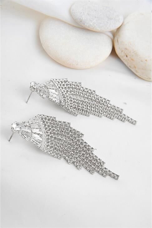 Abiye Küpe Baget Zirkonium Taşlı Parlak Stras Taşlı Özel Tasarımlı Abiye Küpe