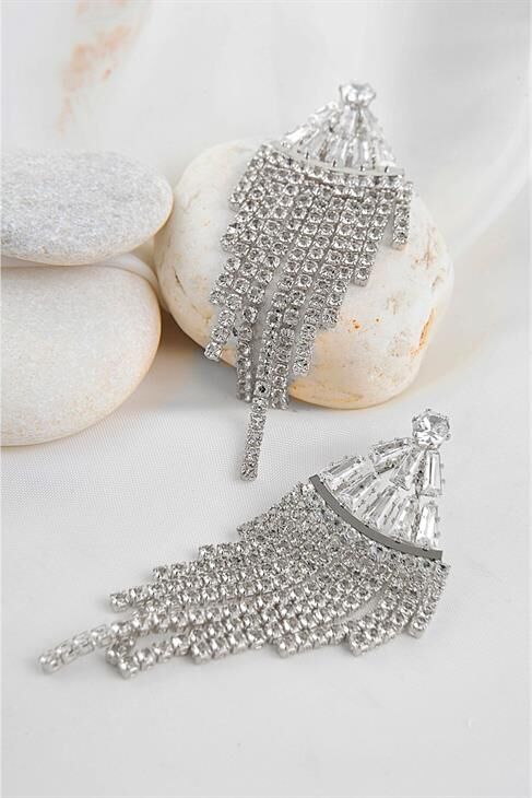 Abiye Küpe Baget Zirkonium Taşlı Parlak Stras Taşlı Özel Tasarımlı Abiye Küpe