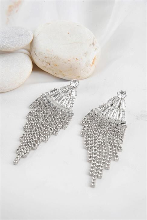 Abiye Küpe Baget Zirkonium Taşlı Parlak Stras Taşlı Özel Tasarımlı Abiye Küpe