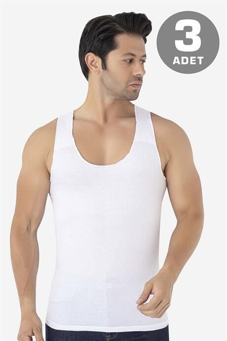 Erkek İz Bırakmayan Dikişsiz Atlet Beyaz %100 Pamuklu 3'lü Paket